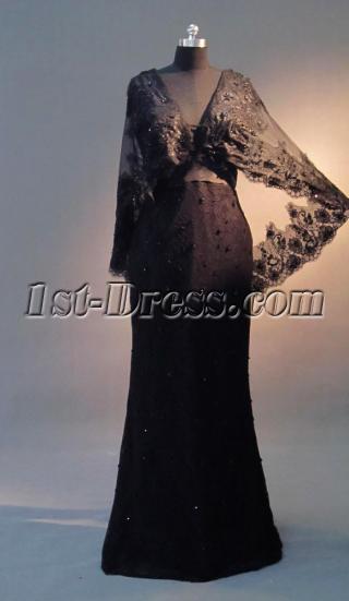 Black Lace Mother of Groom Dress with Cape IMG_3449