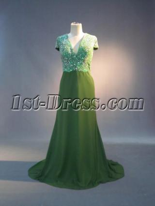 Green Beaded Plus Size Mother of Bride Dress with Cap Sleeves IMG_3810