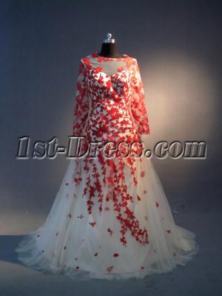 Illusion Neckline Red and Ivory Long Sleeves Bridal Gown IMG_3976