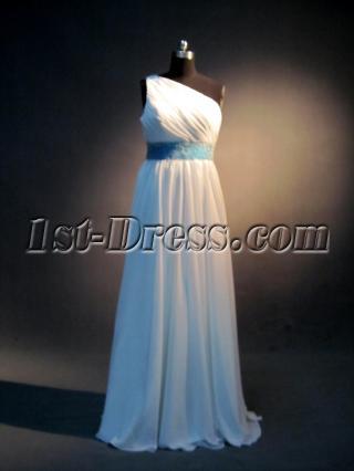 White and Blue One Shoulder Inexpensive Bridesmaid Dress IMG_4009