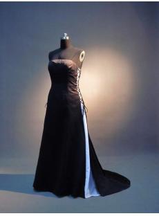 Cheap Long Black and White Bridesmaid Dresses with Train IMG_3631