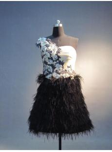 Cute One Shoulder Cocktail Dress with ostrich Feather IMG_3753