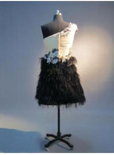 Cute One Shoulder Cocktail Dress with ostrich Feather IMG_3753