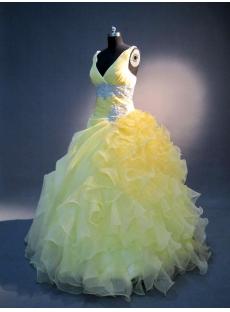 V-neckline Yellow Ruffled 15 Quinceanera Dresses IMG_3759