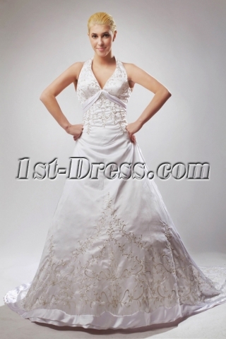 2013 Tradition Halter Embroidery Vintage Bridal Gowns with Chapel Train SOV110017