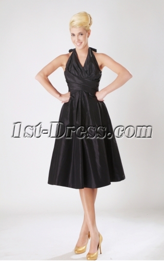 Black Halter Taffeta Junior Prom Dress with Low Back SOV112009