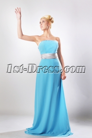 Blue Floor Length Chiffon Bridesmaid Dress with Silver Waistband SOV112003
