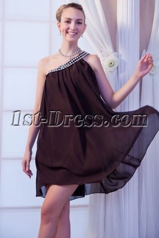 Brown Beaded One Shoulder Homecoming Dress IMG_9971