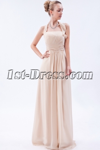 Champagne Charming Long Chiffon Modest Bridesmaid Dress IMG_9607