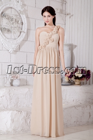 Champagne Floral One Shoulder Prom Dresses for Pregnant People IMG_7518
