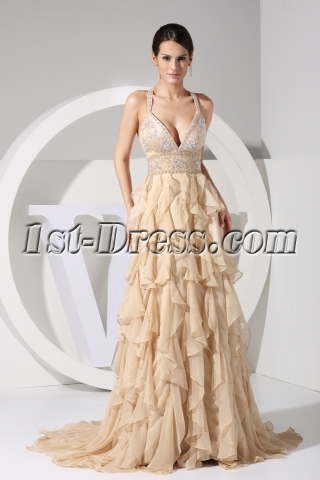 Champagne Luxurious Criss-cross Celebrity Party Dress WD1-061