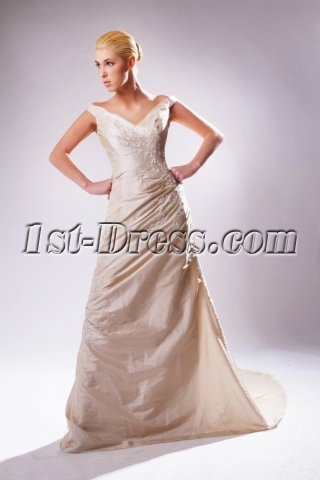 Champagne V-neckline Mature Bridal Gown UK SOV110016