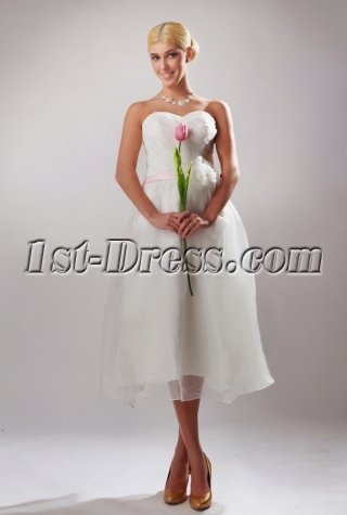 Cheap Short Tea Length Bridal Gown with Pink Ribbon SOV110042