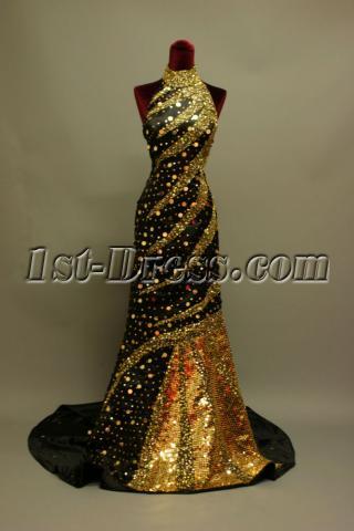 High Neckline Gold and Black Luxurious 2013 Evening Dress IMG_6867