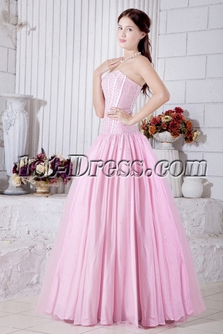 Pink Drop Waist Pretty Masquerade Ball Gowns with Corset IMG_6996