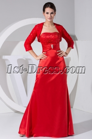Red Long Mother of Bride Dresses with Lace Jacket WD1-045