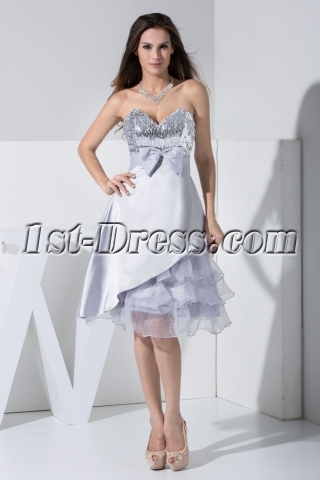 Sweet Silver Sequins Short Pretty Prom Dress with Bow WD1-015