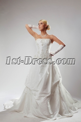 White Cheap Plus Size Wedding Gowns Strapless with Embroidery SOV110030