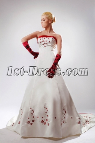 White Plus Size Bridal Gown with Red Embroidery SOV11002