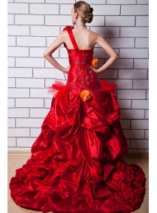2013 Red One Shoulder Wedding Dresses with Floral IMG_0745
