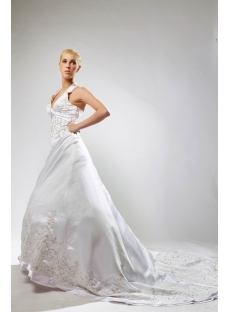 2013 Tradition Halter Embroidery Vintage Bridal Gowns with Chapel Train SOV110017