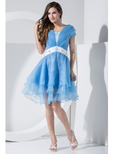 Aqua and White Homecoming Dress with Short Sleeves IMG_w003