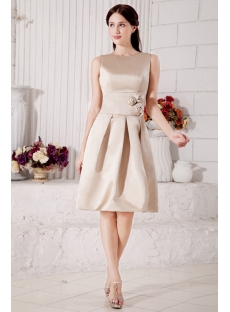 Champagne Formal Simple Bridesmaid Dress Modest Tea Length under $100 IMG_7256