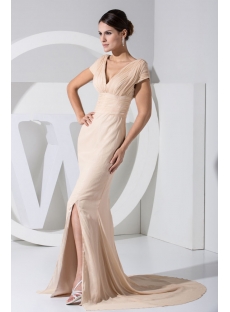Champagne Short Sleeves Beautiful Celebrity Evening Dress WD1-034