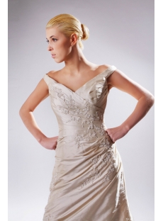 Champagne V-neckline Mature Bridal Gown UK SOV110016