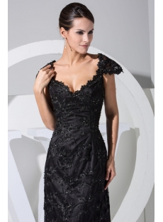 Classical Black Lace Formal Evening Dress with Cap Sleeves WD1-023