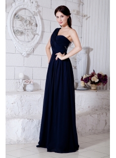 Dark Blue Chiffon Maternity Ball Gowns with One Shoulder IMG_7470