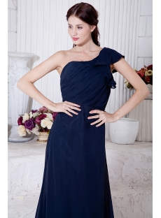 Dark Blue Elegant Formal Modest Bridesmaid Dress with One Shoulder IMG_7081
