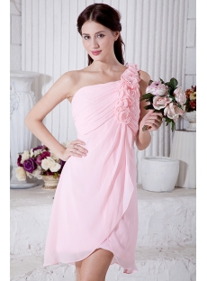 Flower One Shoulder Chiffon Pink Short Junior Prom Dress IMG_7037