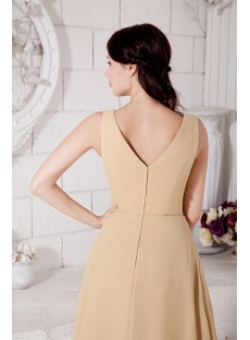 Gold Chiffon Modest Bridesmaid Dresses with V-Neckline Discount IMG_7480