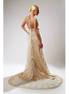 Halter Champagne Backless Elegant Bridal Gowns SOV110039