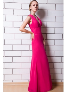 Hot Pink Deep V Column Bridesmaid Dress with Keyhole IMG_0821