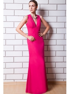 Hot Pink Deep V Column Bridesmaid Dress with Keyhole IMG_0821
