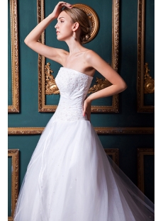 Ivory Organza Strapless A-line Princess Bridal Gown with Corset Back IMG_1486