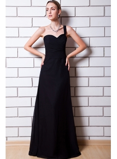 Modest Black One Shoulder Long Bridesmaid Dress IMG_0701