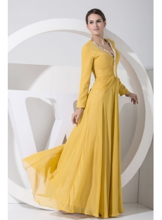Modest Daffodil Chiffon Mother of Bride Dress with Long Sleeves WD1-046