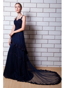 Navy Mature Wedding Party Dresses with Train IMG_0810