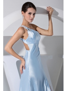 One Shoulder Ankle Length Sky Blue Sexy Evening Dress with Keyhole WD1-038