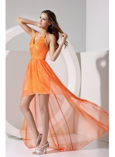 Orange Halter Sweet High Low Prom Dresses under 200 Dollars WD1-054