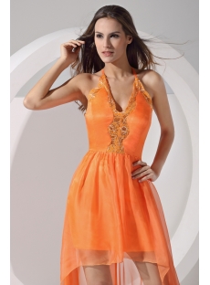 Orange Halter Sweet High Low Prom Dresses under 200 Dollars WD1-054