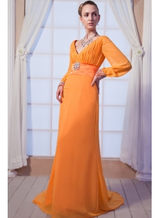 Orange V-neckline Decent Formal Evening Dress with Long Sleeves img_0150