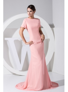 Pink Open Back Beach 2013 Evening Dress with Short Sleeves WD1-032