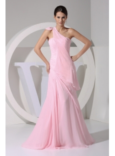 Pink Romantic 2013 Prom Dress One Shoulder Chiffon Floor Length WD1-059