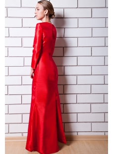 Red Long Sleeves V-neckline Mother of Bride Dress IMG_0649