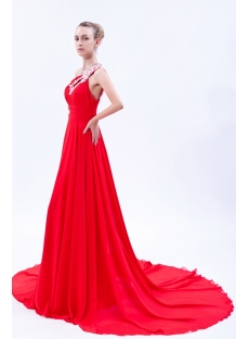 Red One Shoulder Open Back Celebrity Gown with Train IMG_9862
