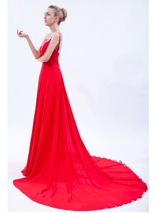 Red One Shoulder Open Back Celebrity Gown with Train IMG_9862